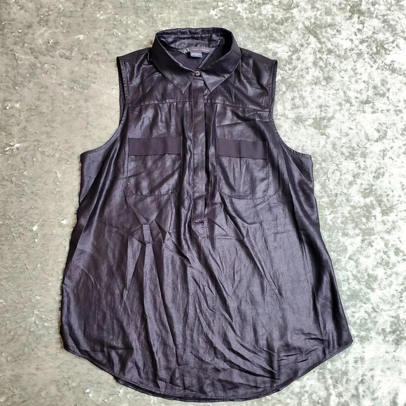 Armani Exchange Metallic Black Sleeveless Blouse - Picture 1 of 10